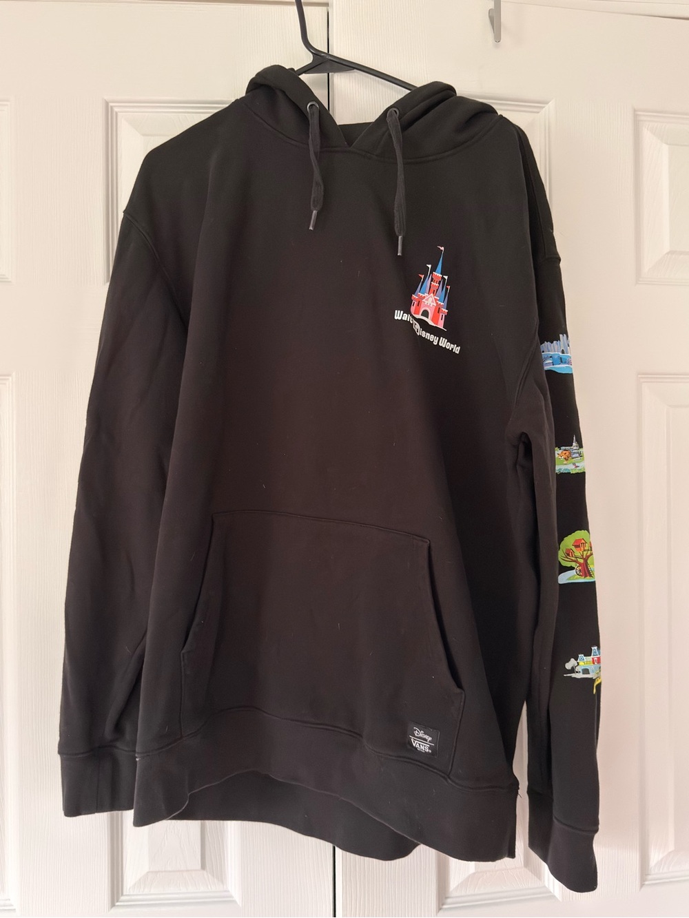 Disney x Vans Black Pullover Hoodie with Colorful Park Graphics